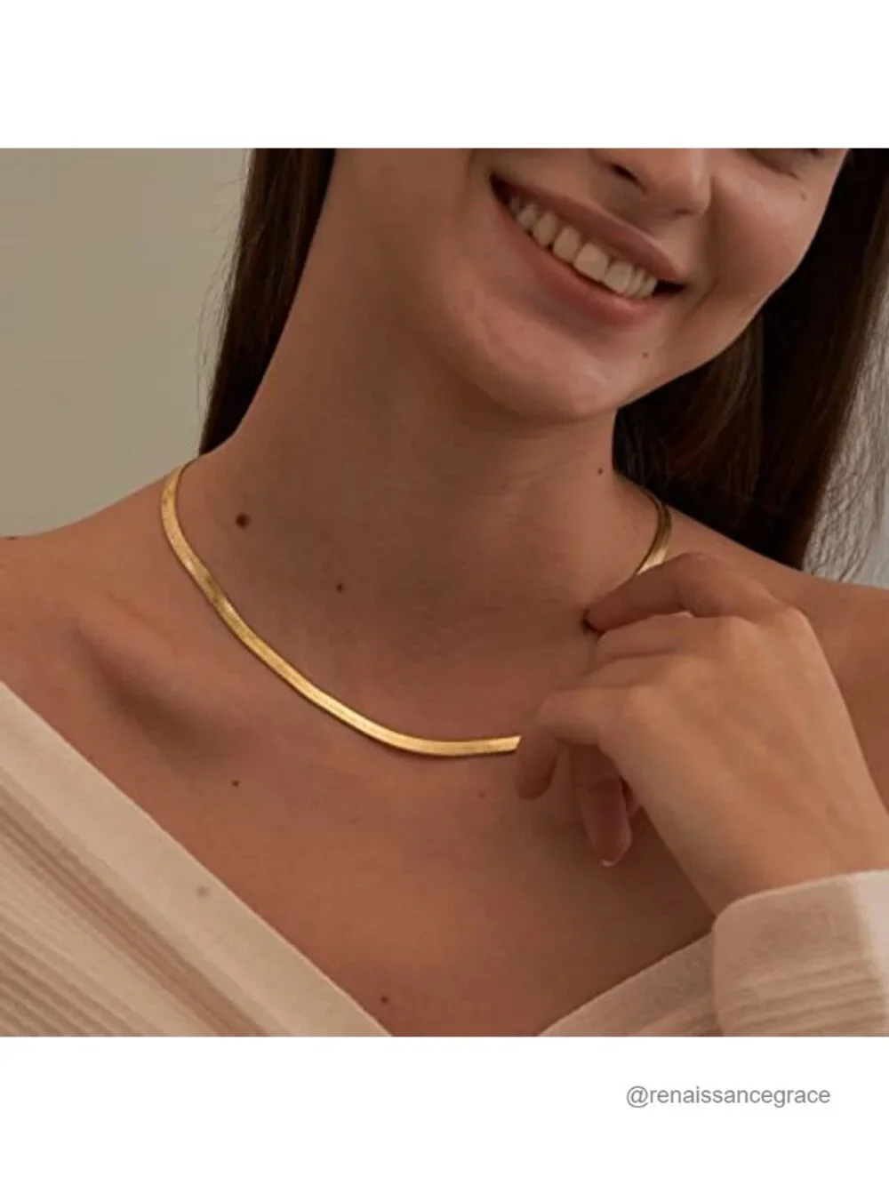 14K Gold Plated Snake Chain Necklace for Women, 5mm Herringbone Choker with